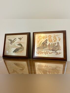 Reed & Barton Damascene Etching, Ruffed Grouse/Mallard Ducks, R. Johnson Signed